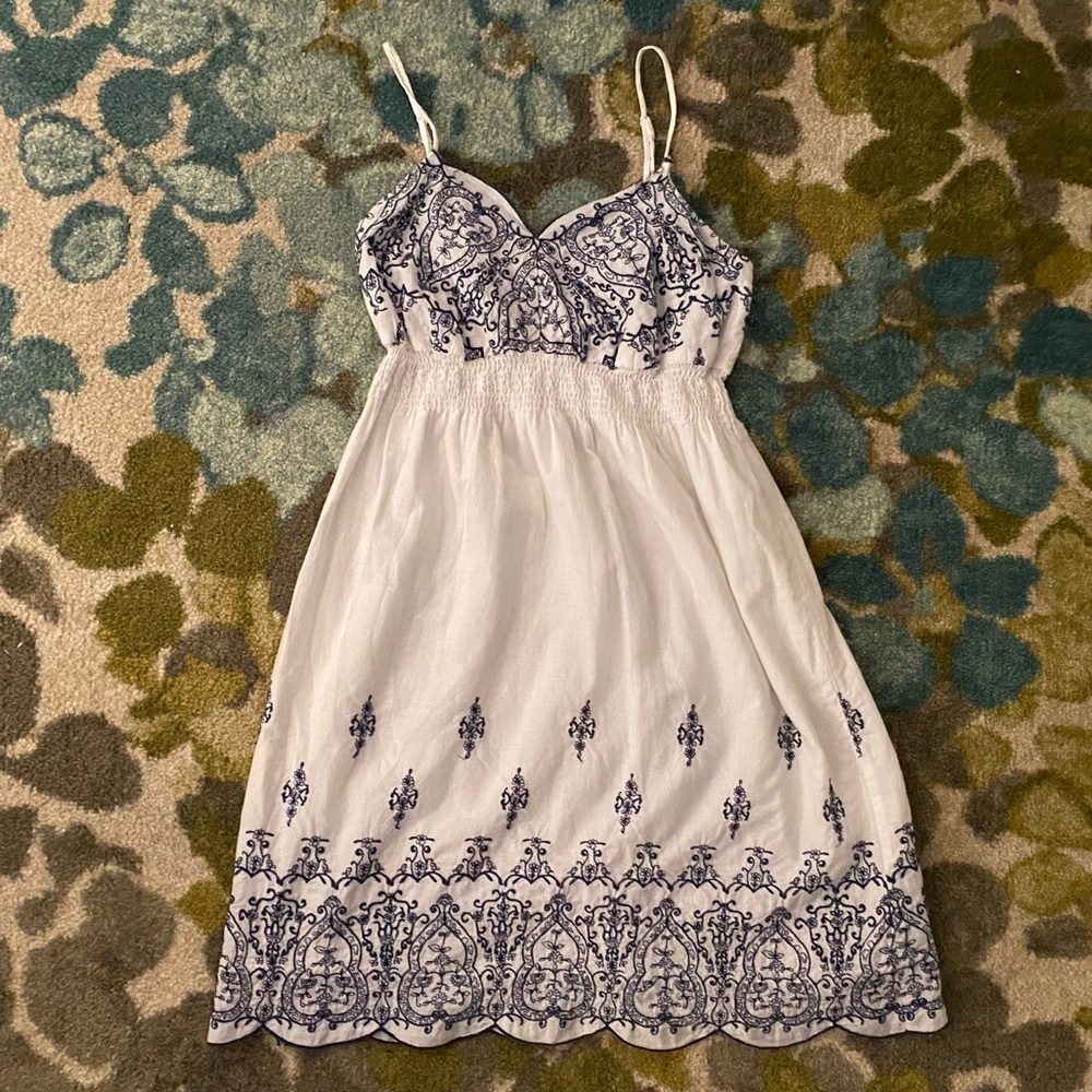 Embroidered White & Blue Sundress